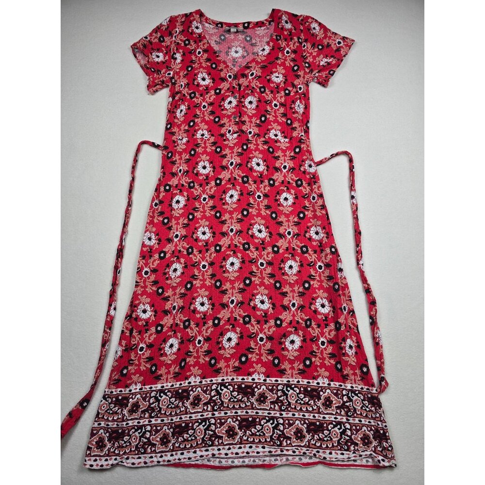 Loft Outlet Red Floral Print Maxi Dress V-Neck Front Buttons Size 0